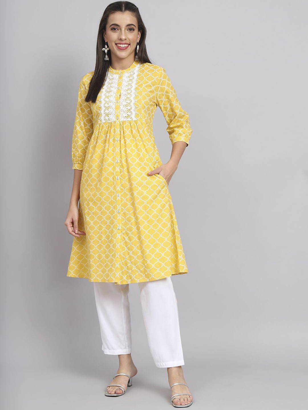 

Anouk Women Geometric Printed Pure Cotton Kurta, Yellow