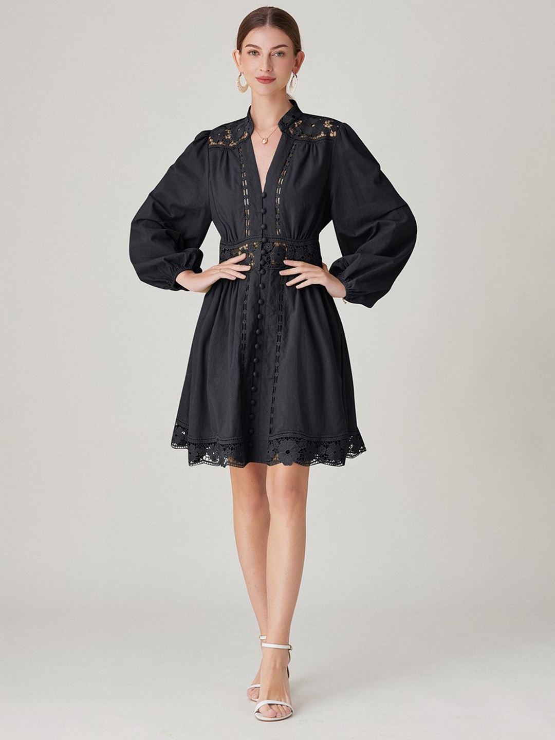 

JC Collection Mandarin Collar Shirt Dress, Black