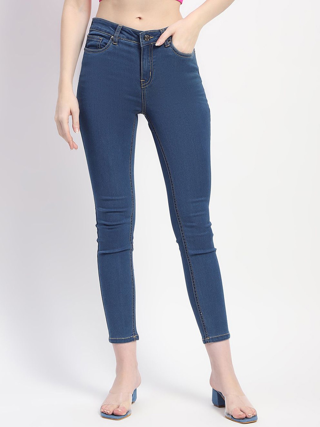 

Madame Women Mid Rise Skinny Fit Clean Look Jeans, Navy blue