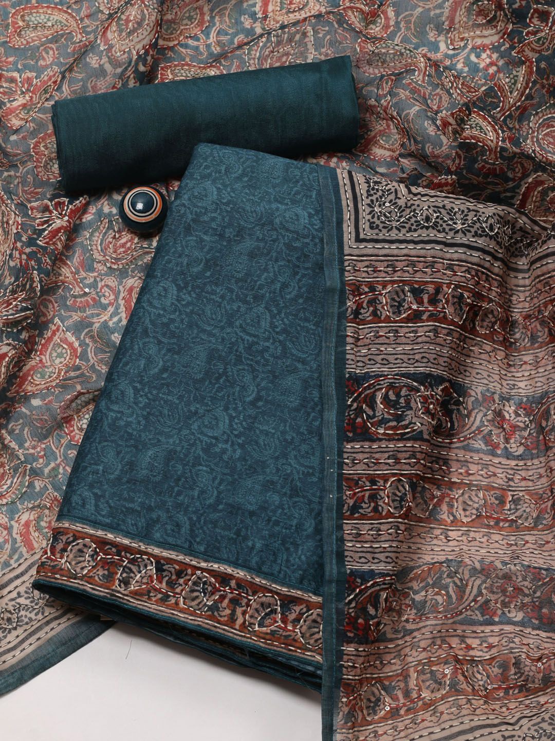 

Meena Bazaar Printed Art Silk Unstitched Dress Material, Blue
