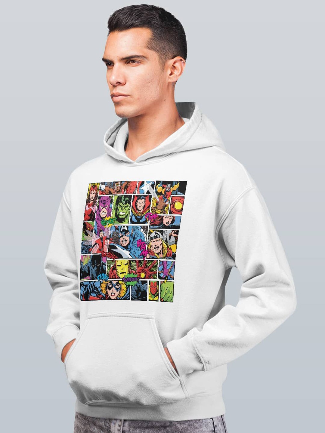 

macmerise Men Printed Hooded Sweatshirt, White
