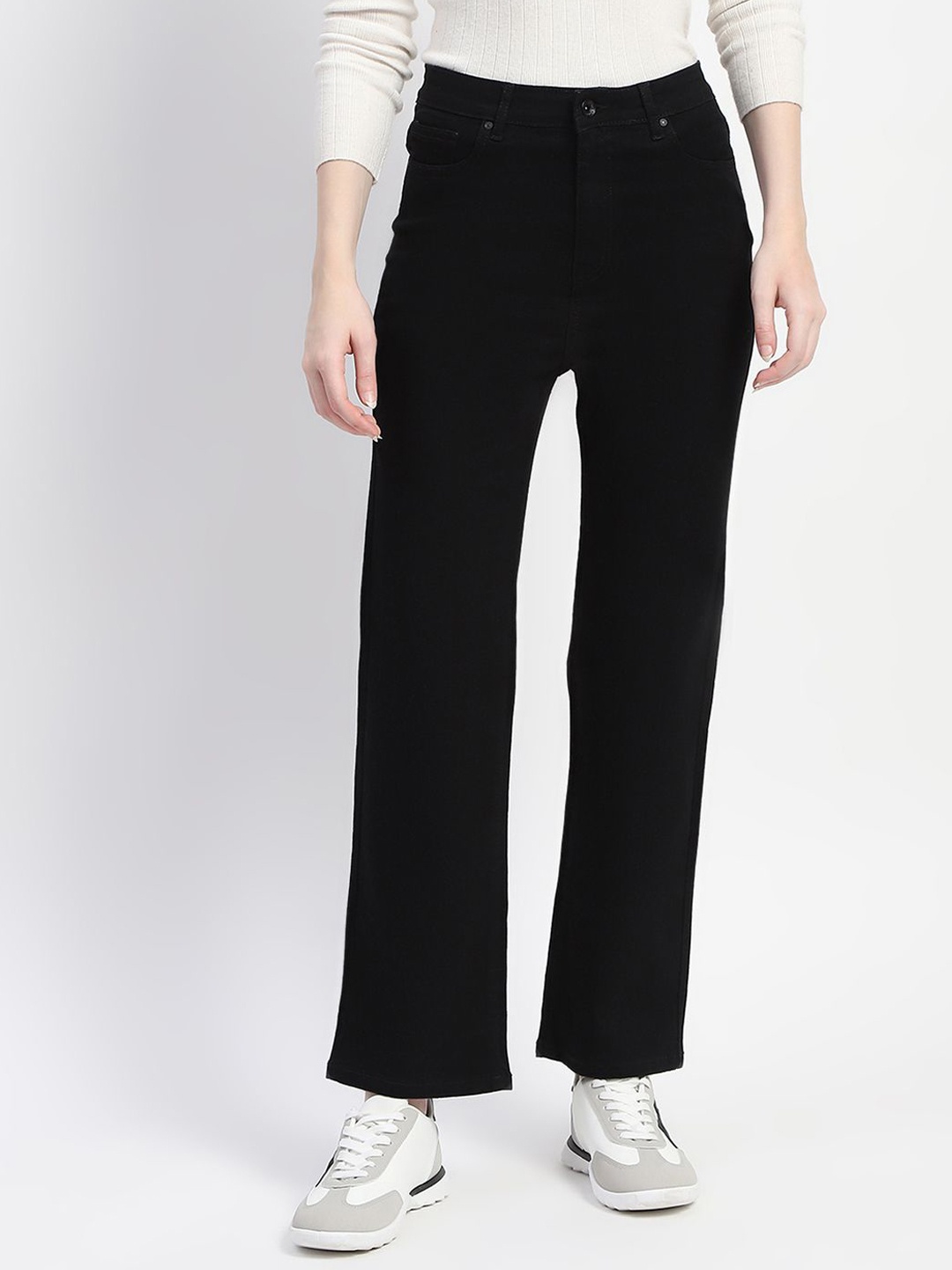 

Madame Women Mid-Rise Straight Fit Jeans, Black
