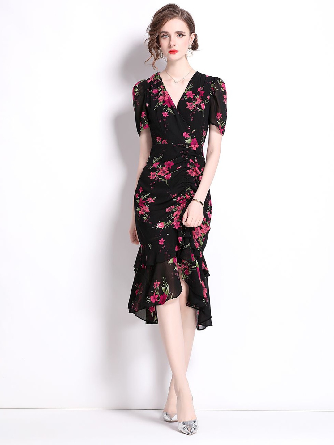 

JC Collection Floral Print Sheath Midi Dress, Black