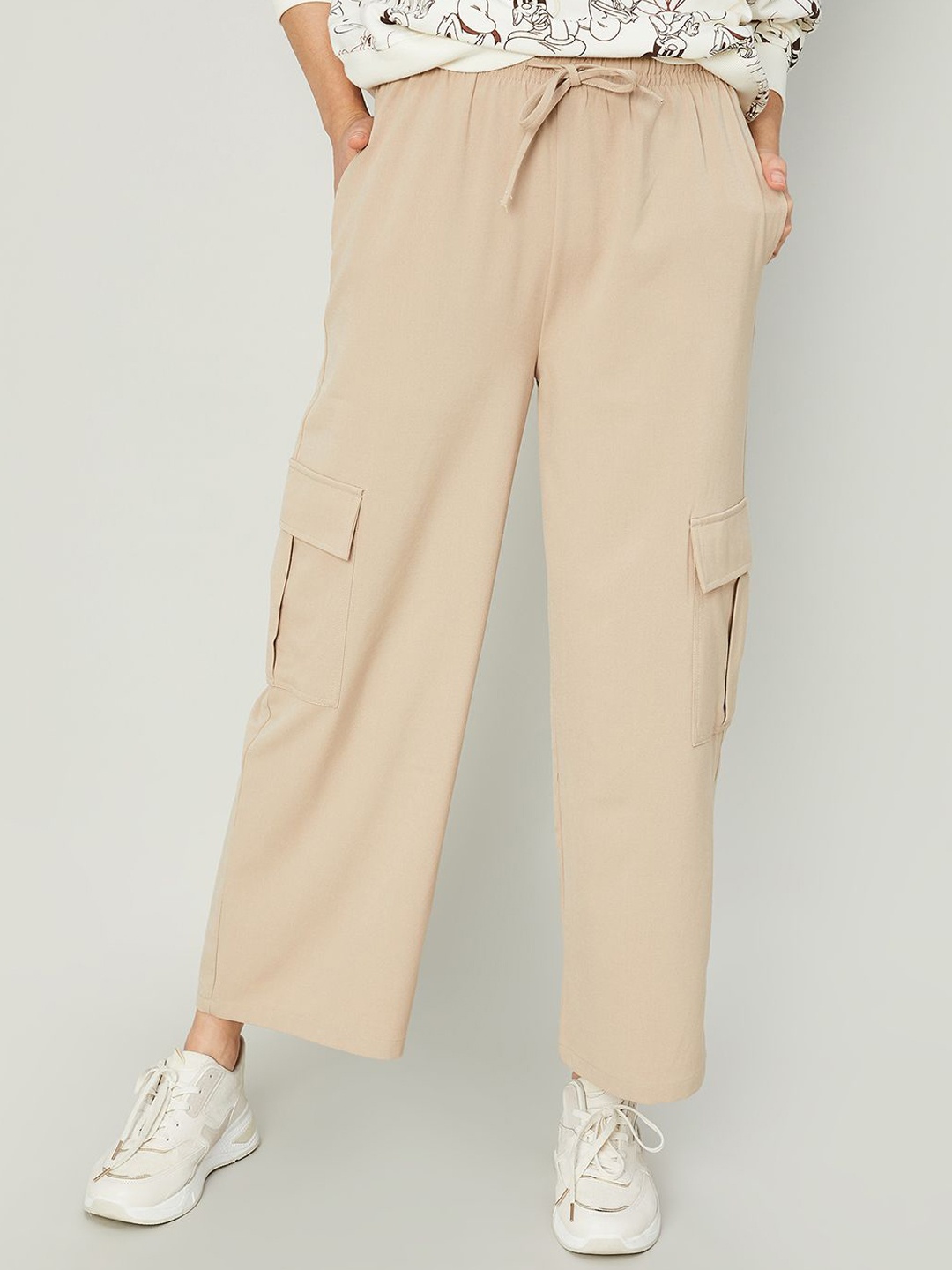 

Ginger by Lifestyle Women Regular Fit Cargo Styles Parallel Trousers, Beige