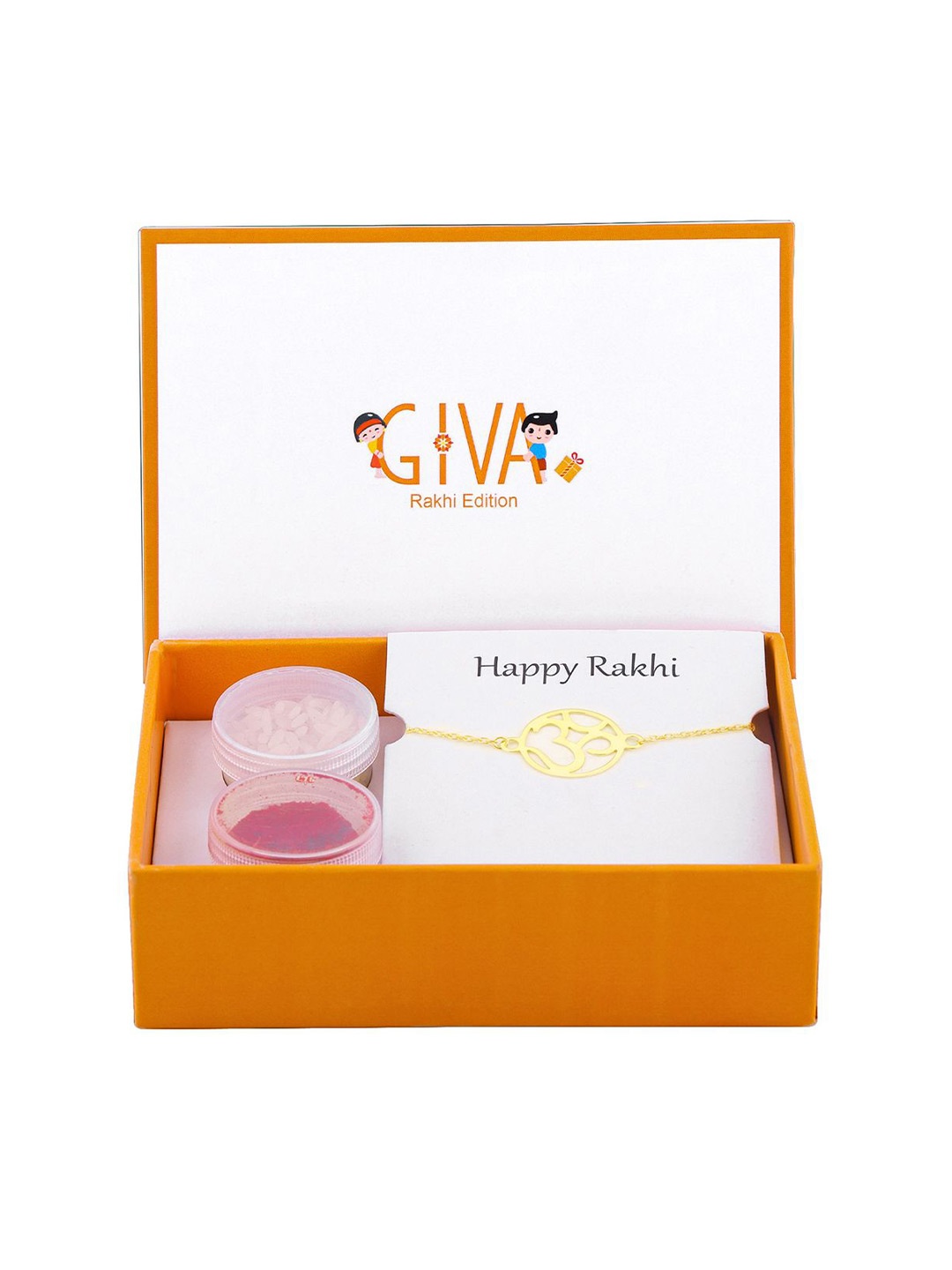

GIVA 925 Silver Om Bracelet Rakhi With Roli Chawal & Greeting Card, Gold