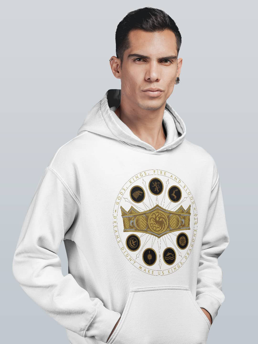 

macmerise Men Printed Hooded Sweatshirt, White