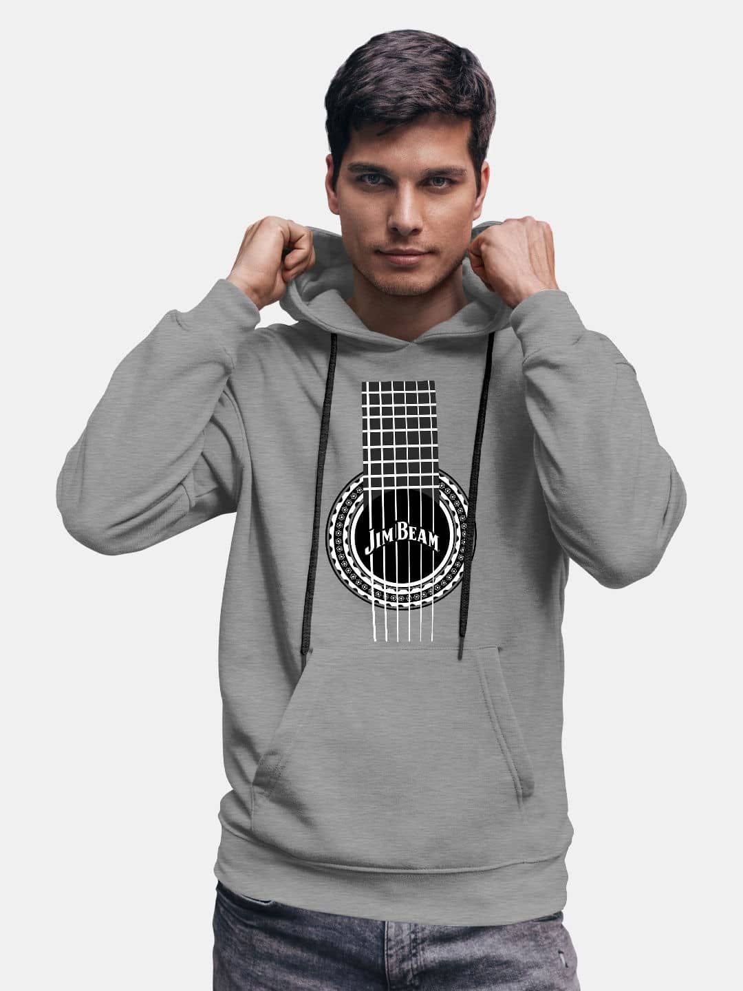 

macmerise Men Printed Hooded Sweatshirt, Grey