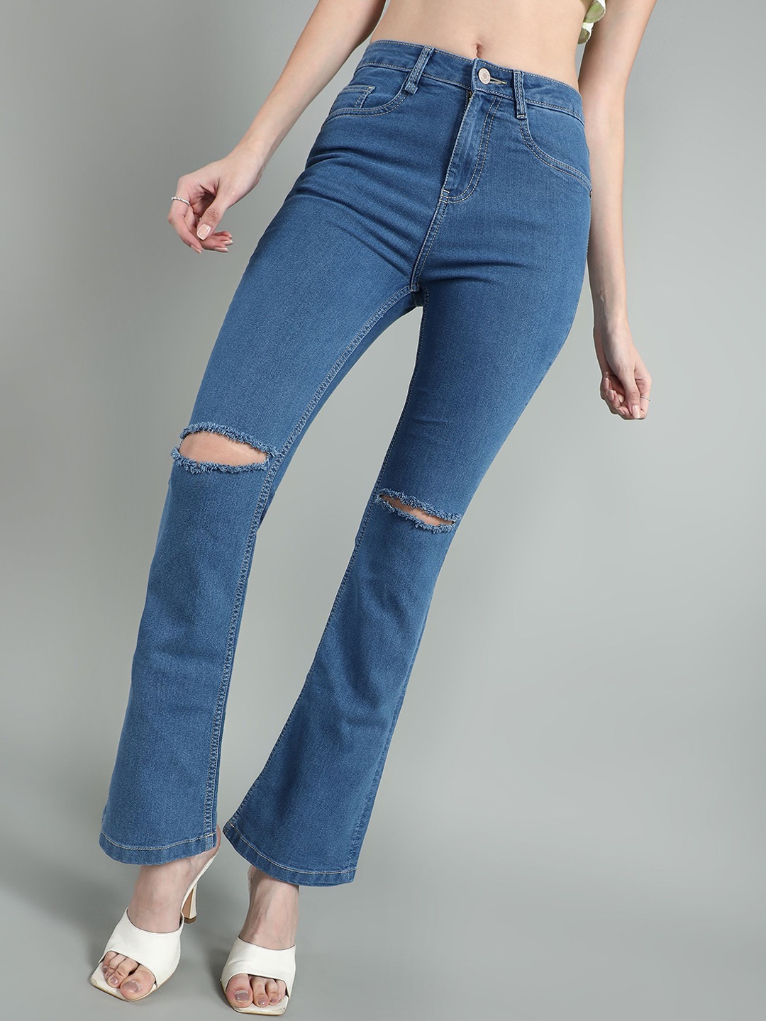 

The Roadster Lifestyle Co High Waist Slash Knee Bootcut Jeans, Blue