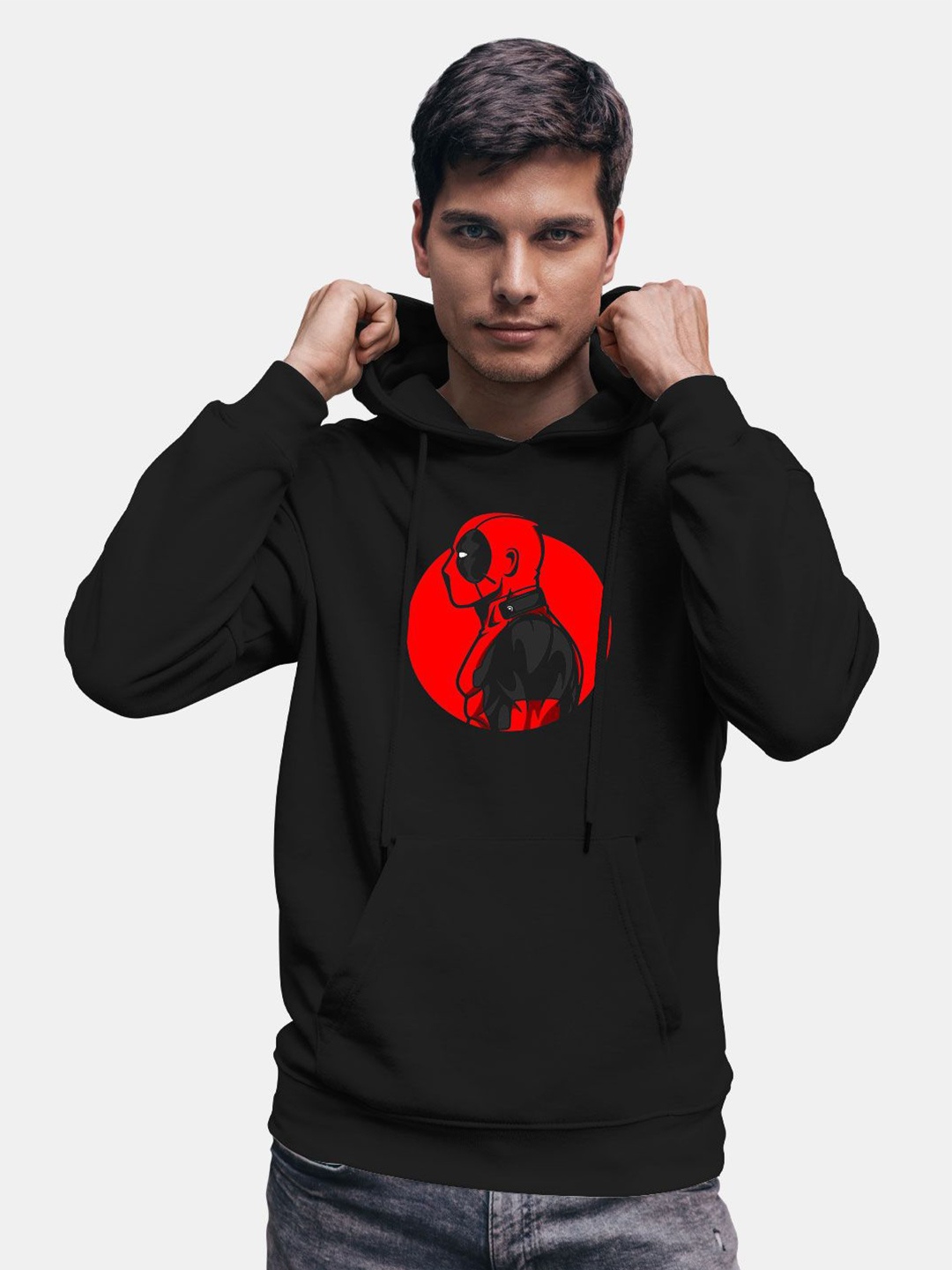 

macmerise Men Printed Hooded Sweatshirt, Black