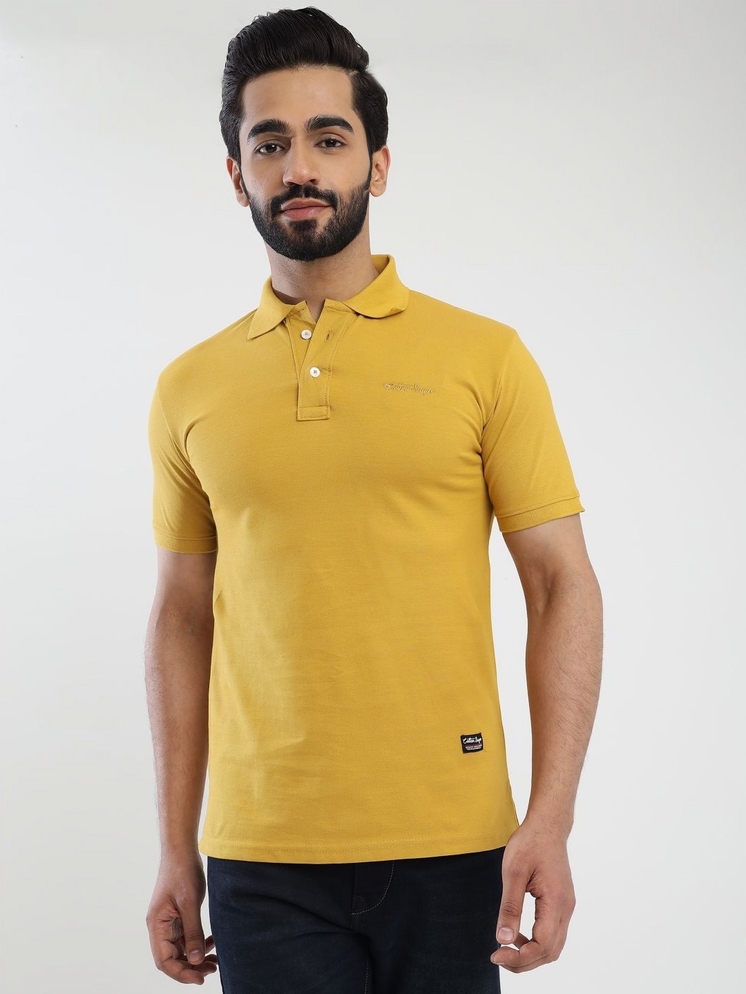 

MANTICORE Men Solid Polo Collar Cotton T-shirt, Mustard