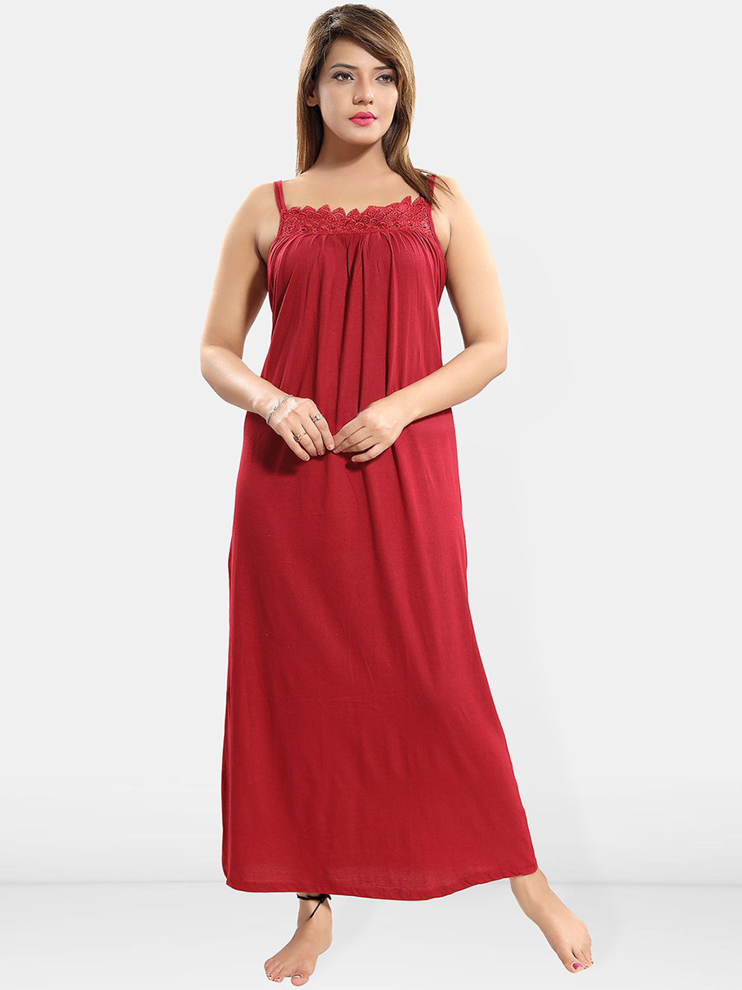 

Be You Shoulder Straps Cotton Maxi Nightdress, Maroon