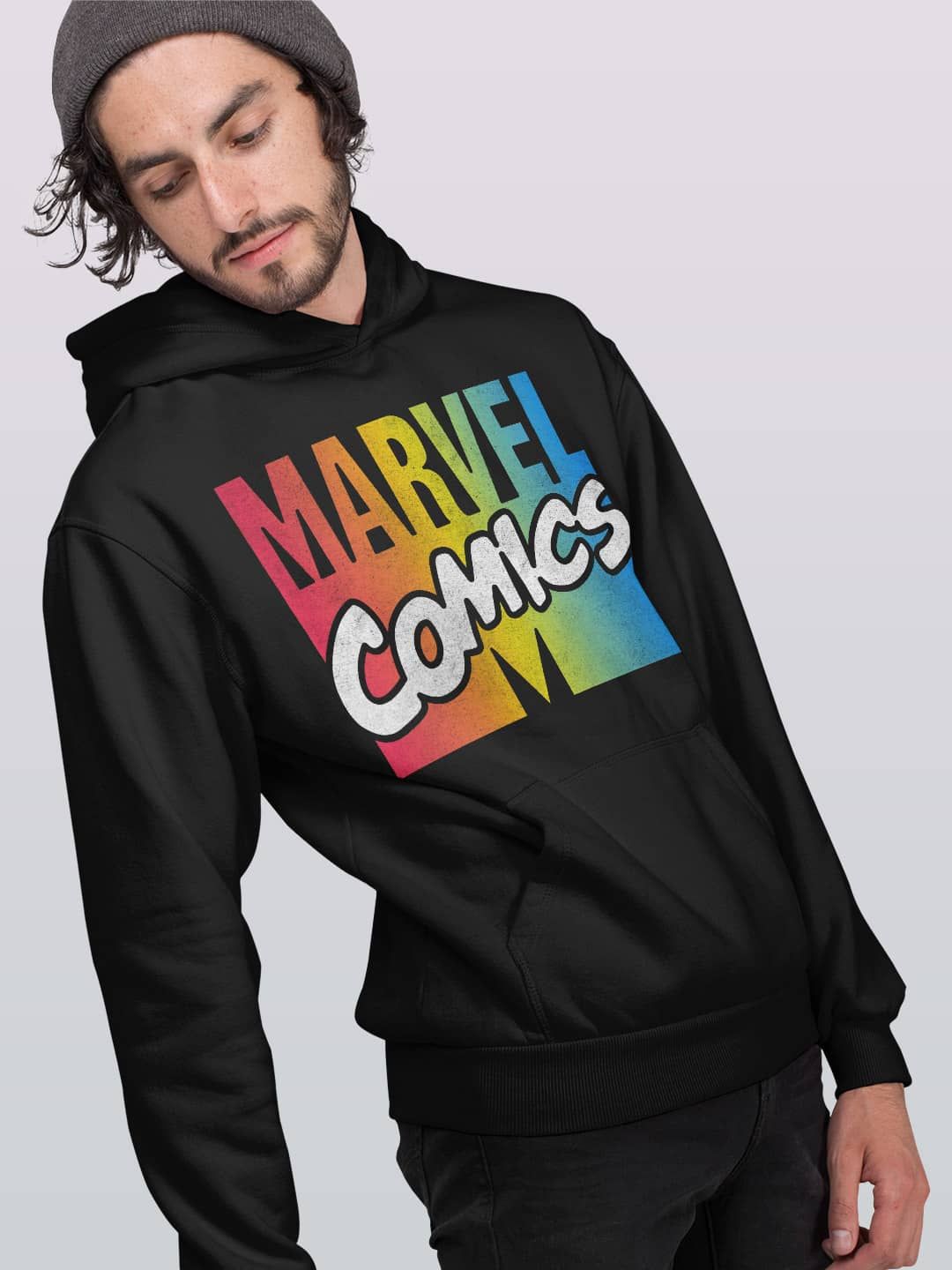 

macmerise Men Printed Hooded Sweatshirt, Black
