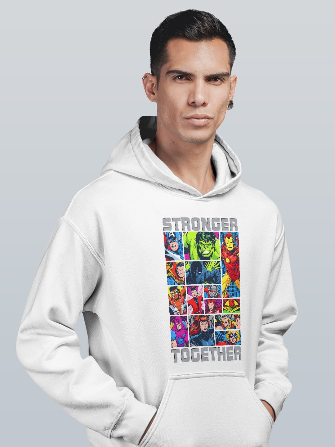 

macmerise Men Printed Hooded Sweatshirt, White