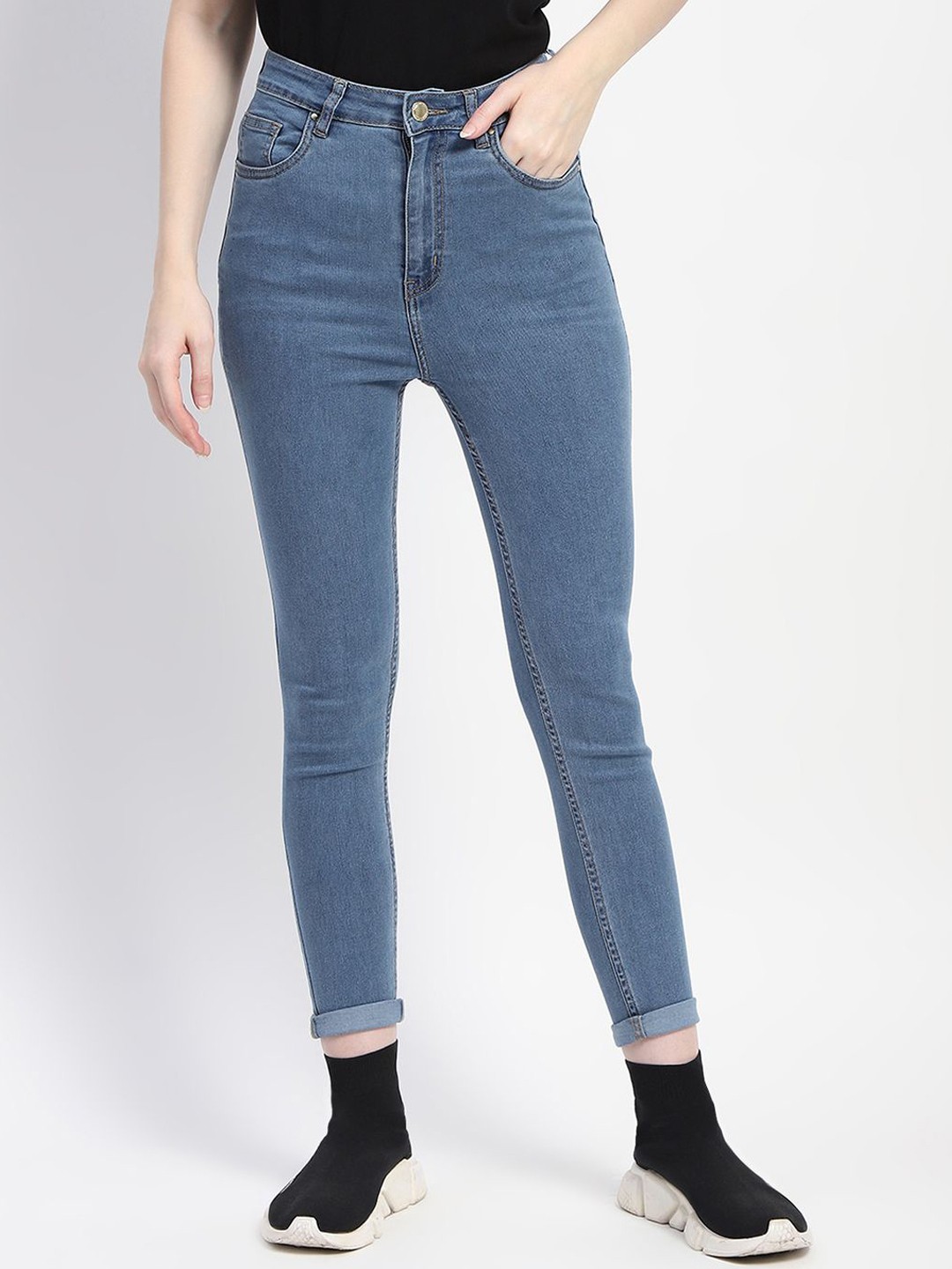 

Madame Women Skinny Fit High-Rise Cotton Jeans, Blue