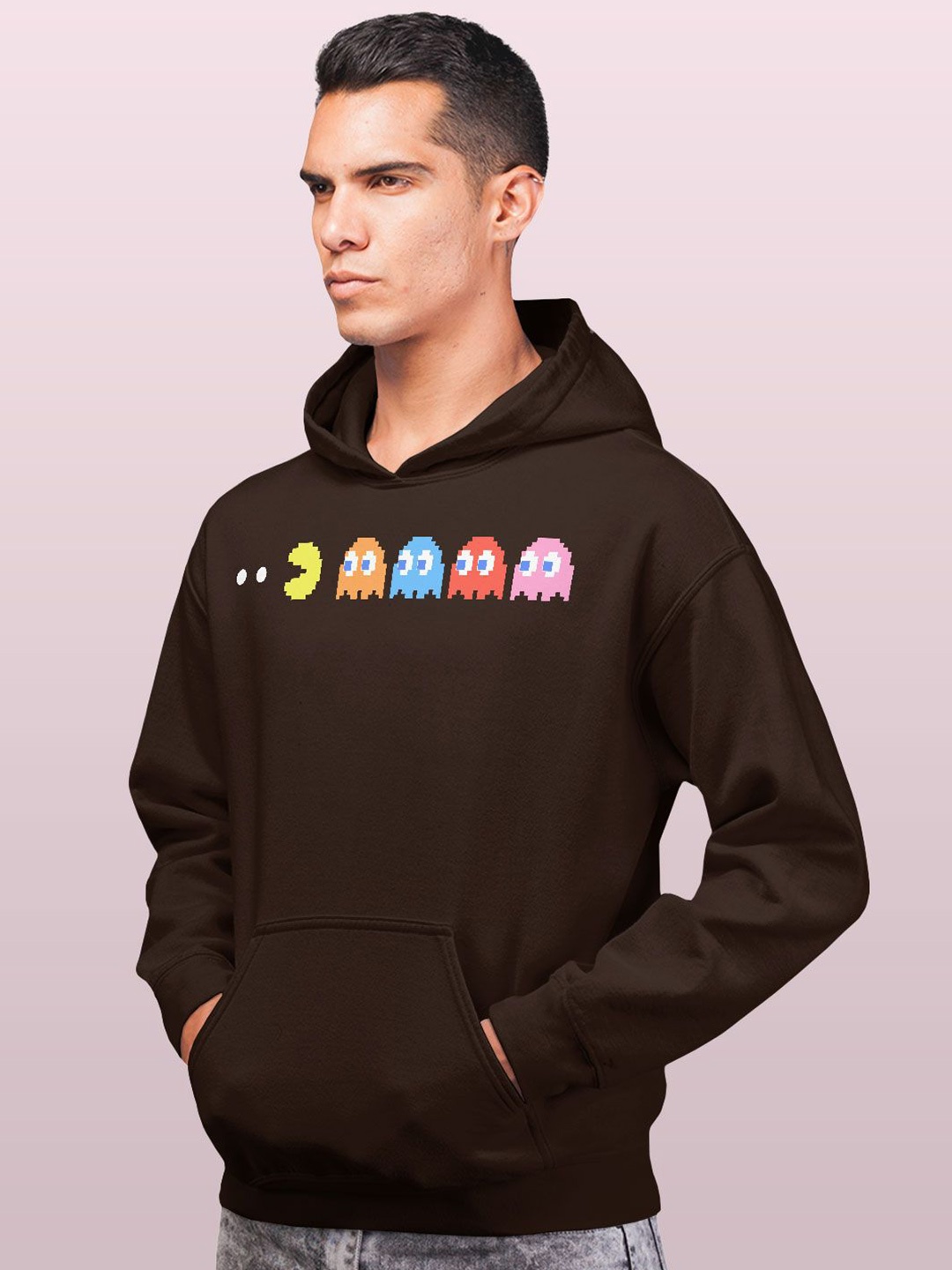 

macmerise Men Printed Hooded Sweatshirt, Brown