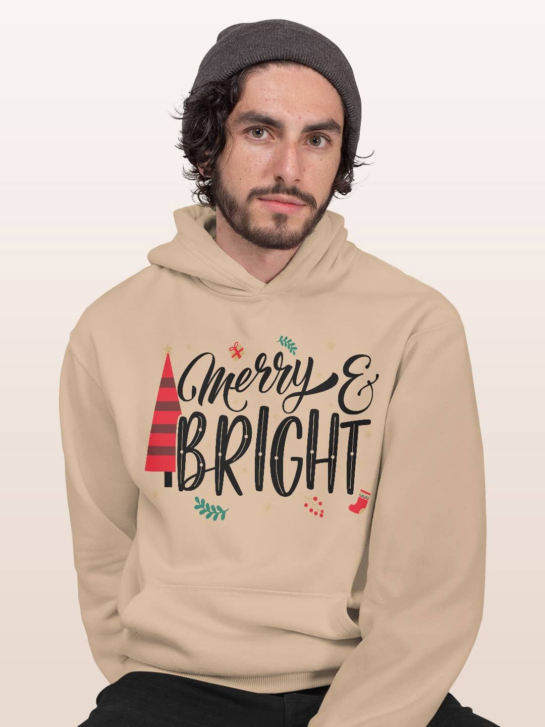 

macmerise Men Printed Hooded Sweatshirt, Beige