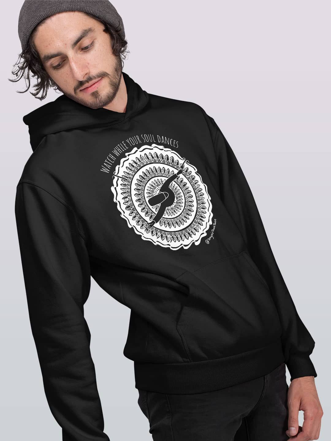 

macmerise Men Printed Hooded Sweatshirt, Black