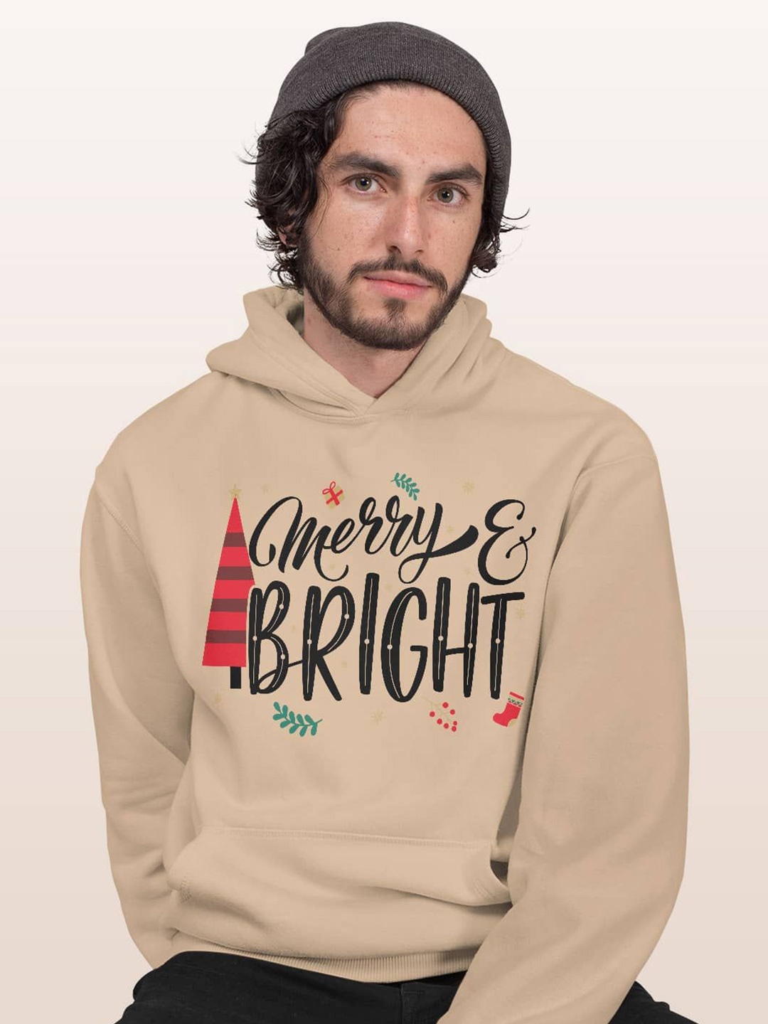 

macmerise Men Printed Hooded Sweatshirt, Beige
