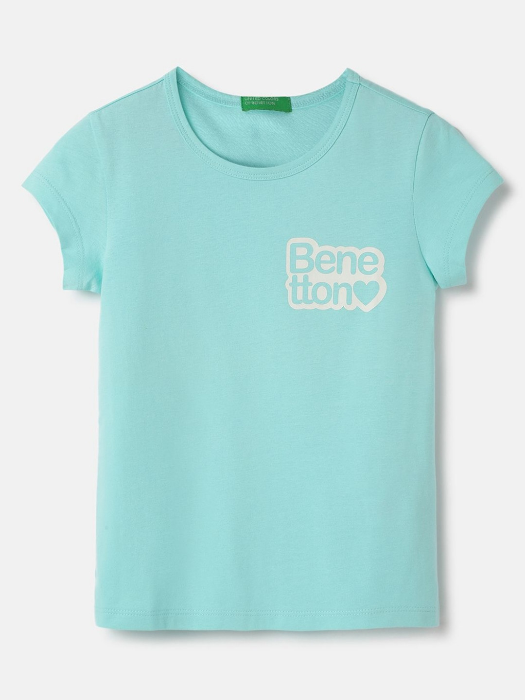 

United Colors of Benetton Girls Graphic Printed Pure Cotton T-shirt, Blue