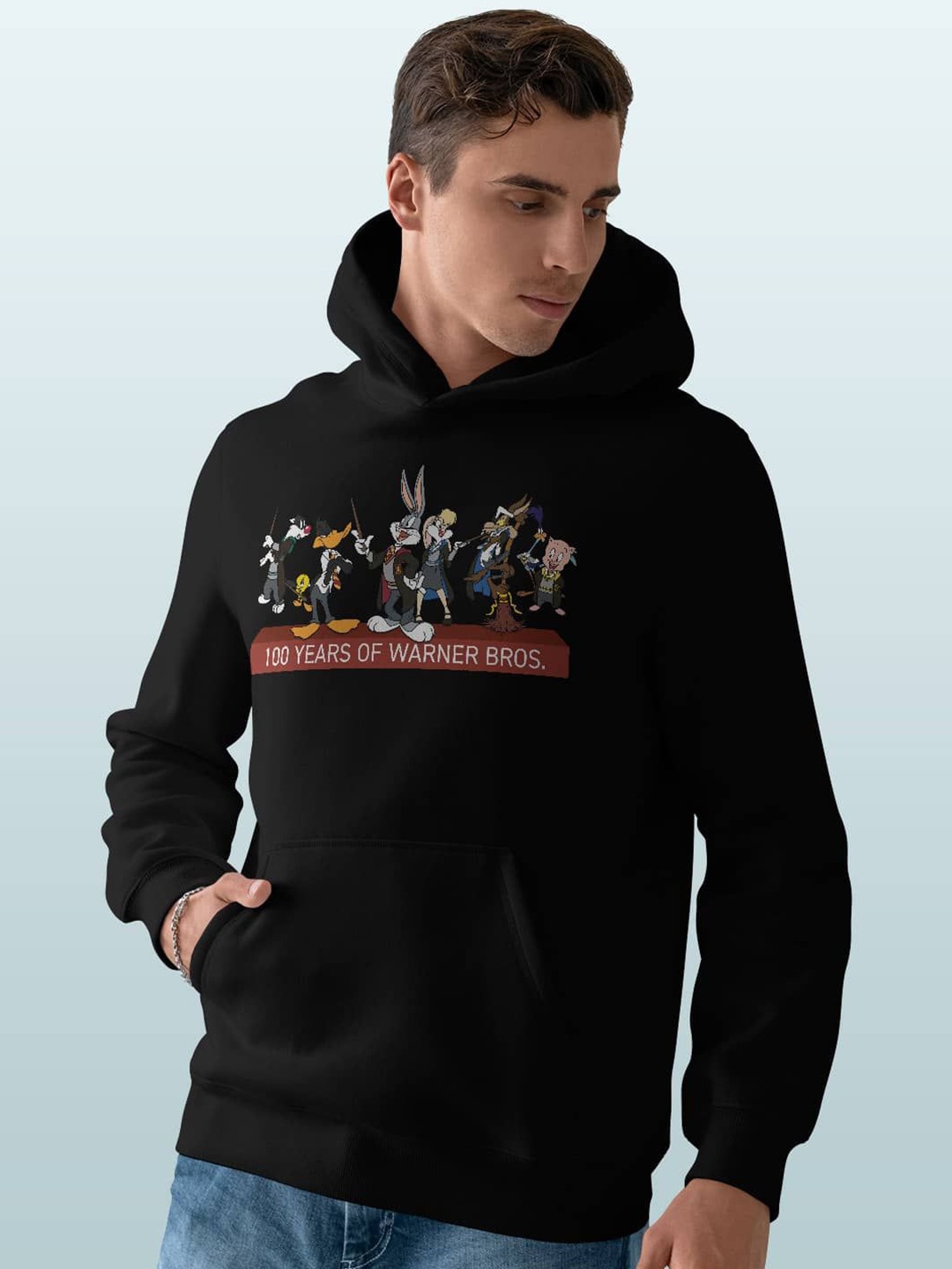 

macmerise Men Printed Hooded Sweatshirt, Black