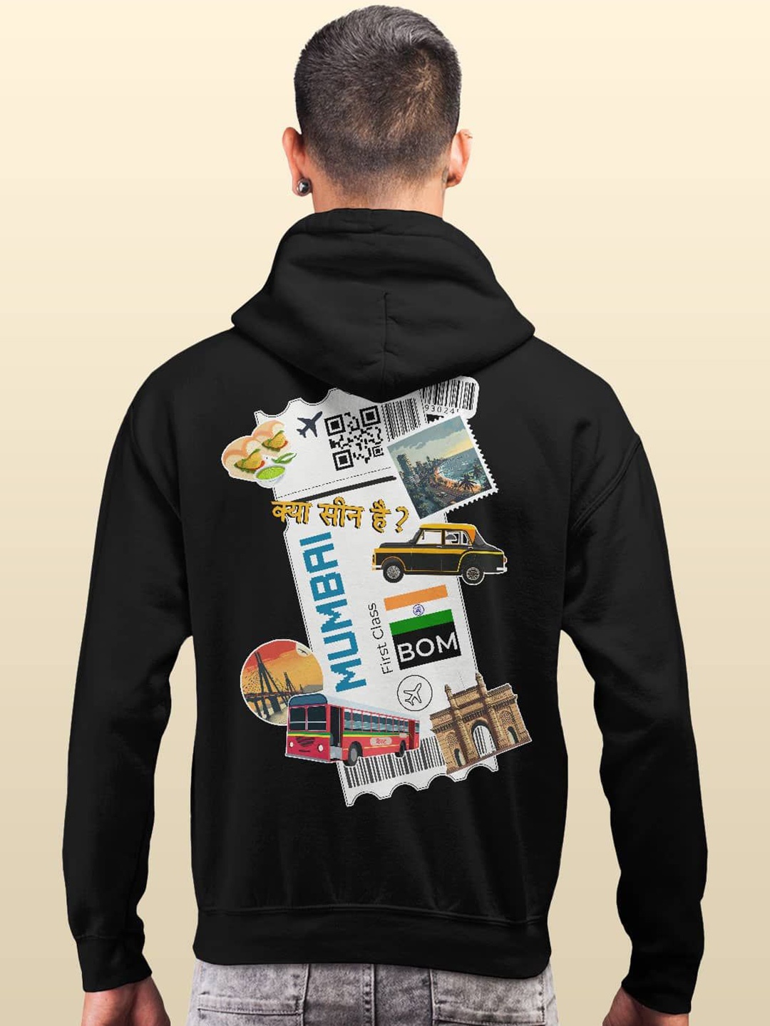 

macmerise Men Printed Hooded Sweatshirt, Black