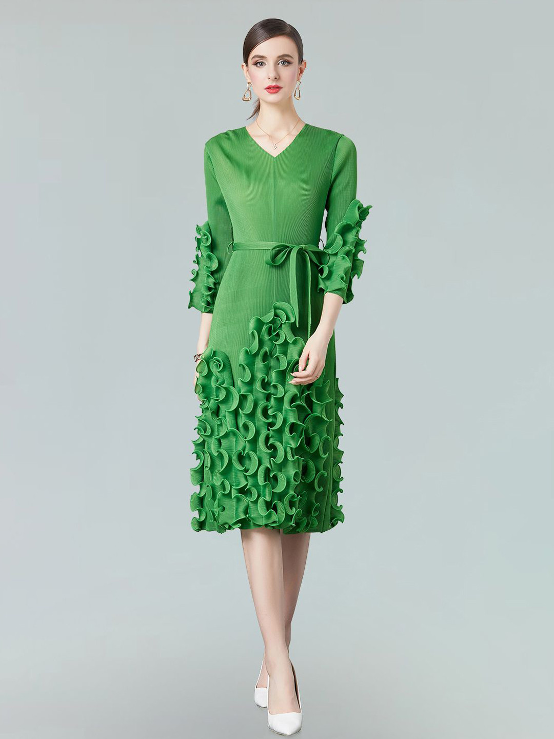 

JC Collection Fit & Flare Ruffles Midi Dress, Green