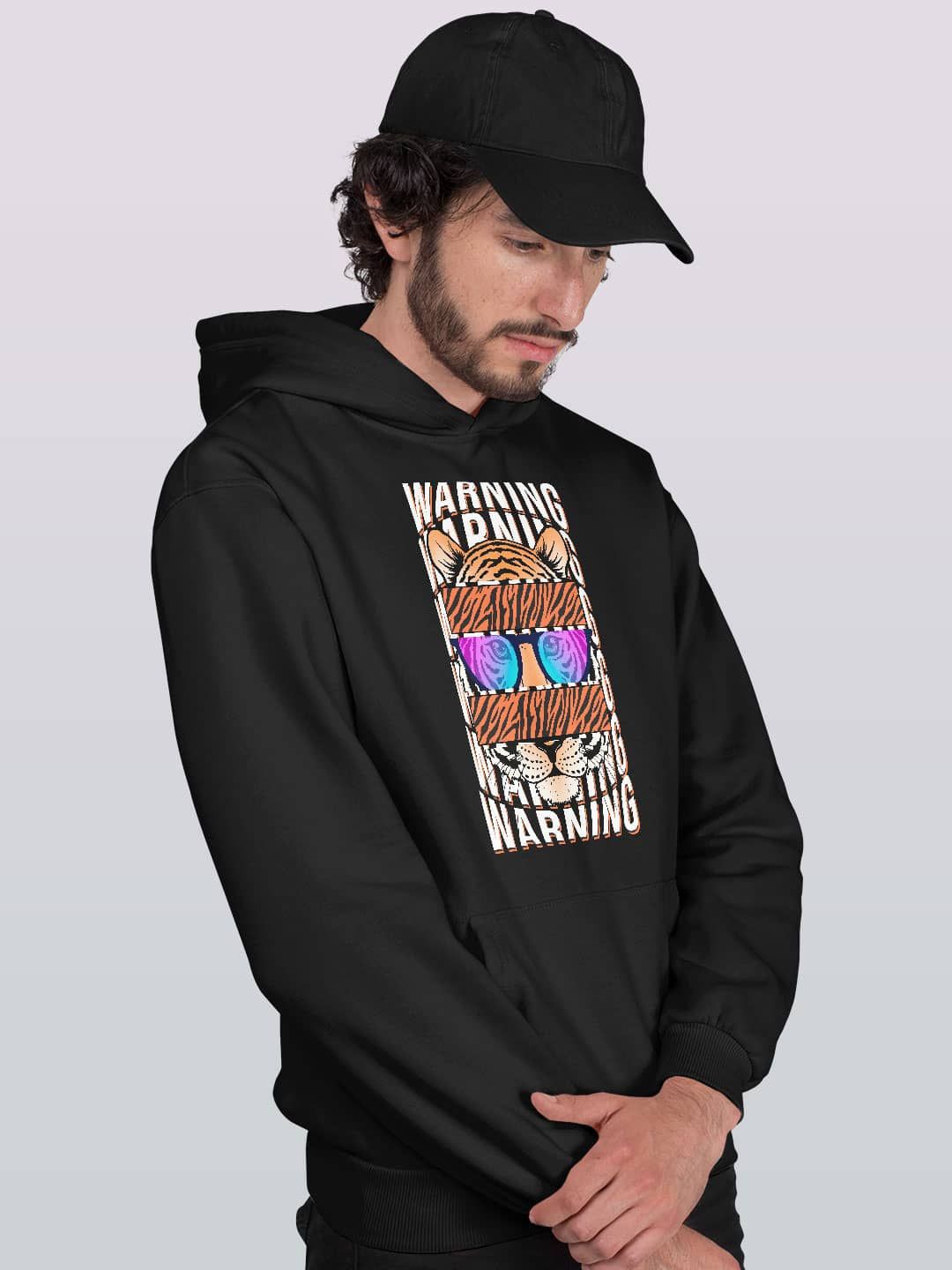 

macmerise Men Printed Hooded Sweatshirt, Black
