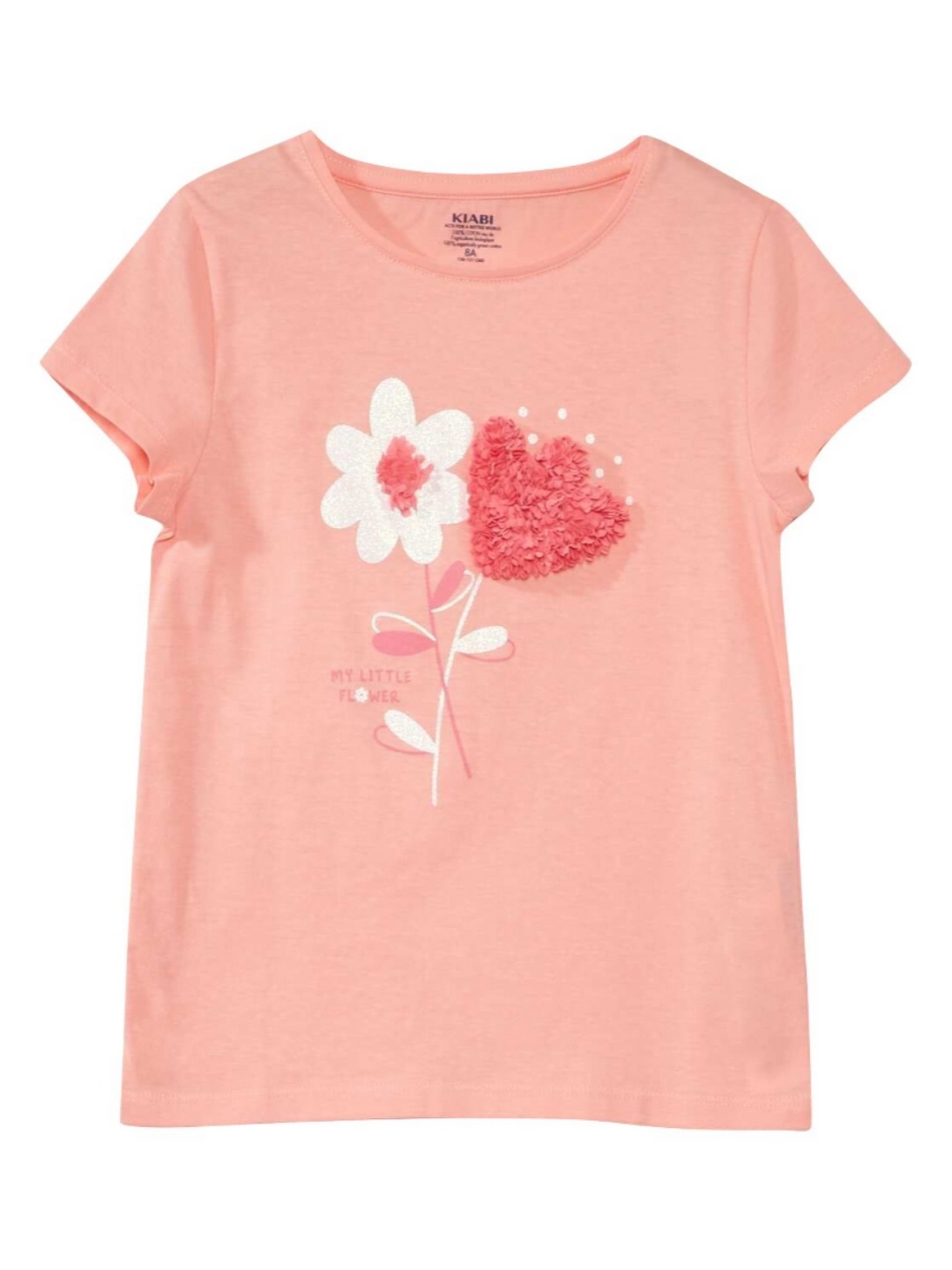 

KIABI Girls Floral Printed Pure Cotton T-shirt, Pink