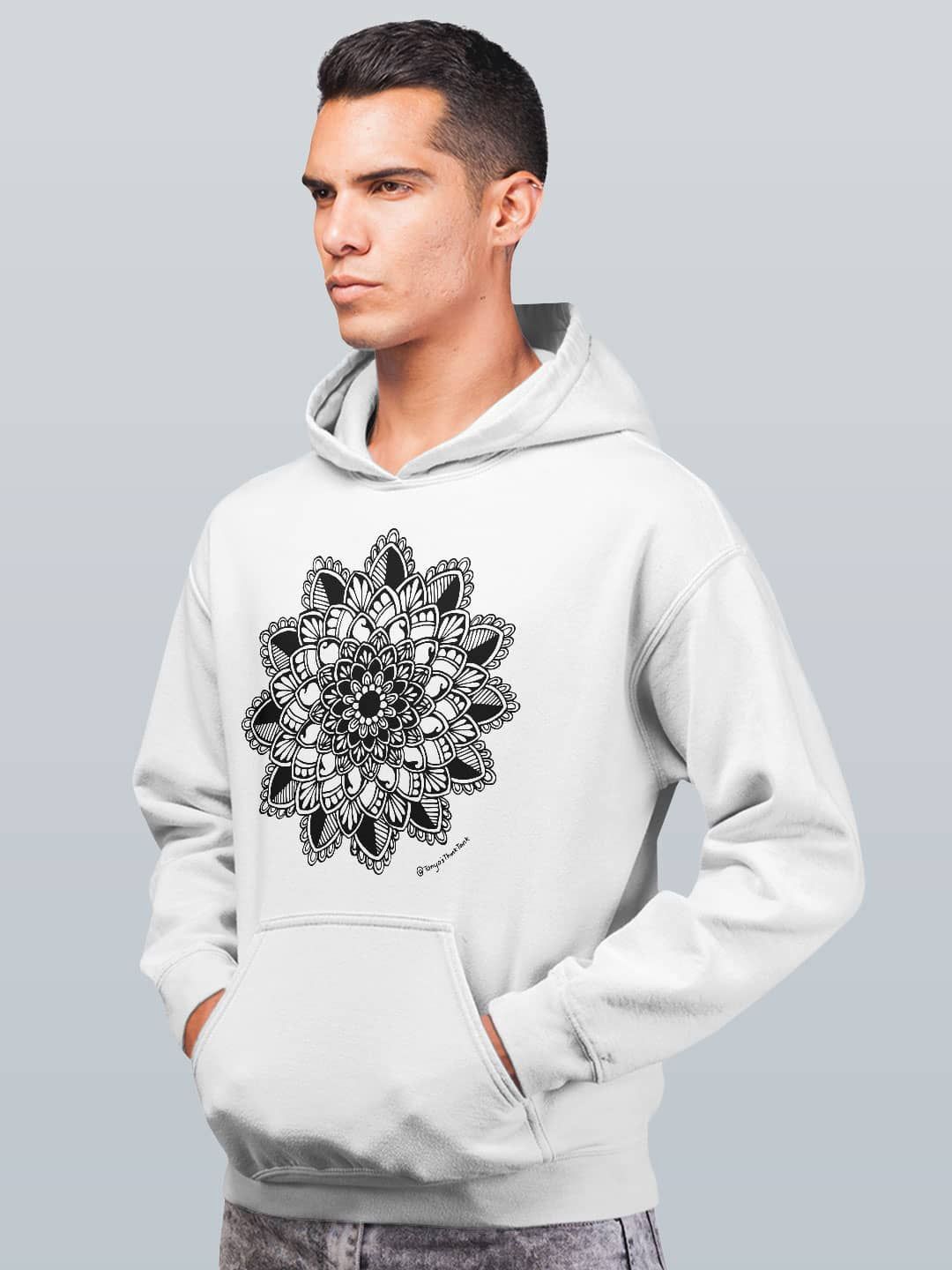 

macmerise Men Printed Hooded Sweatshirt, White