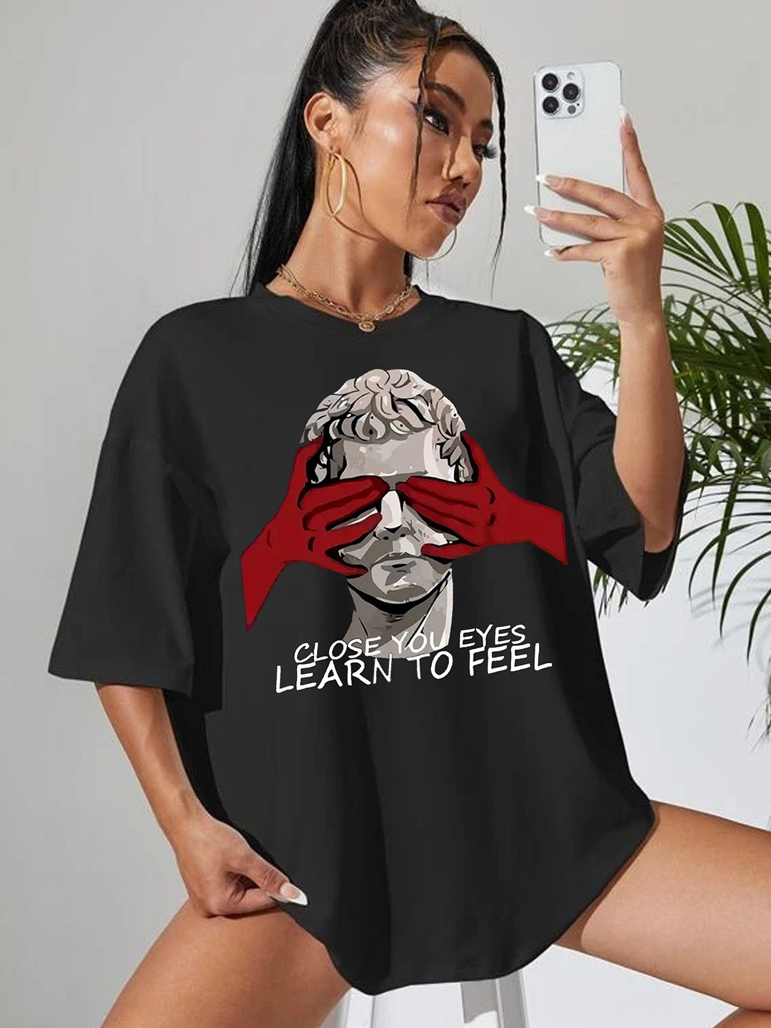 

TABADTOD Women Graphic Printed Oversized T-shirt, Black