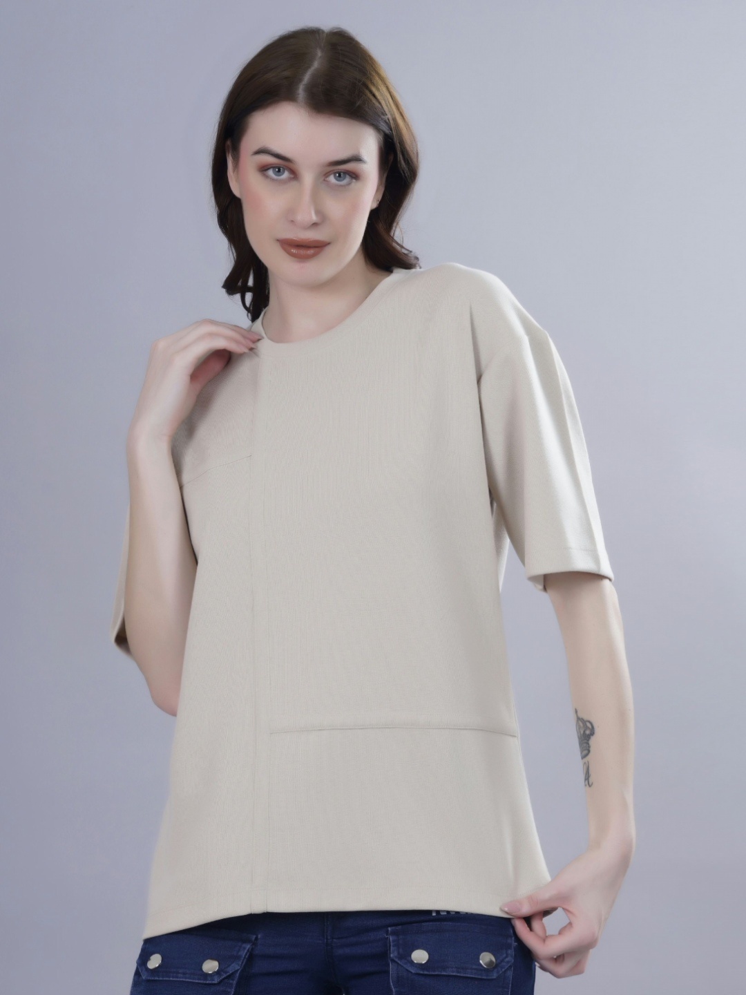 

FEVER HUNT Women Pockets T-shirt, Beige