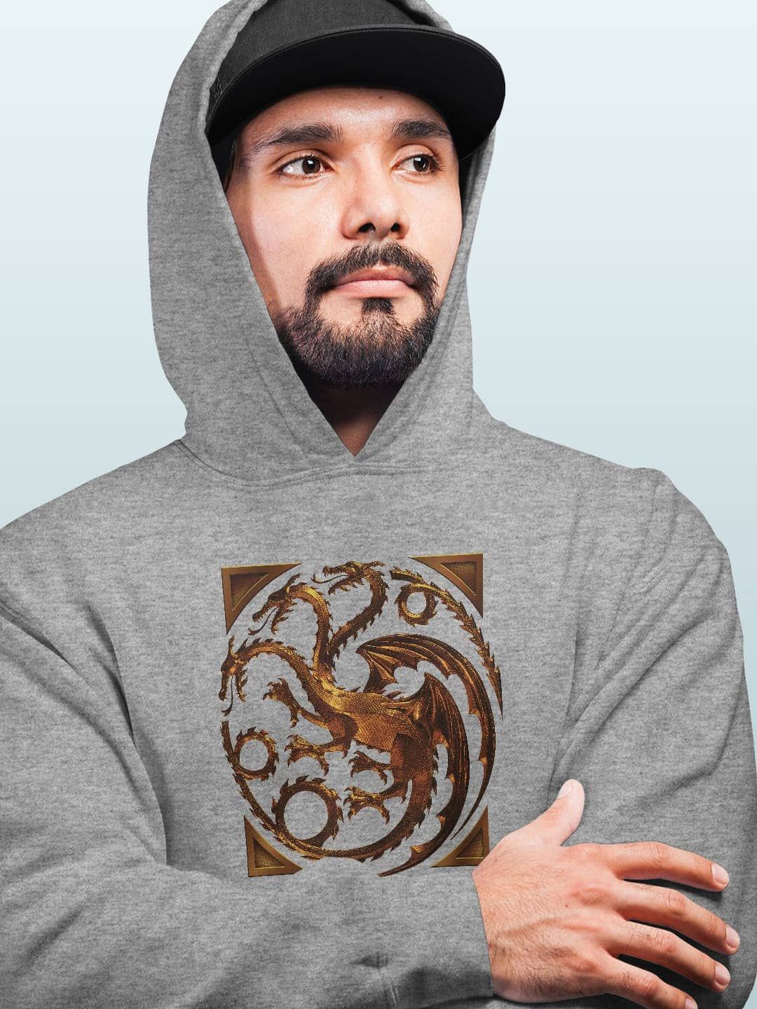 

macmerise Men Printed Hooded Sweatshirt, Grey