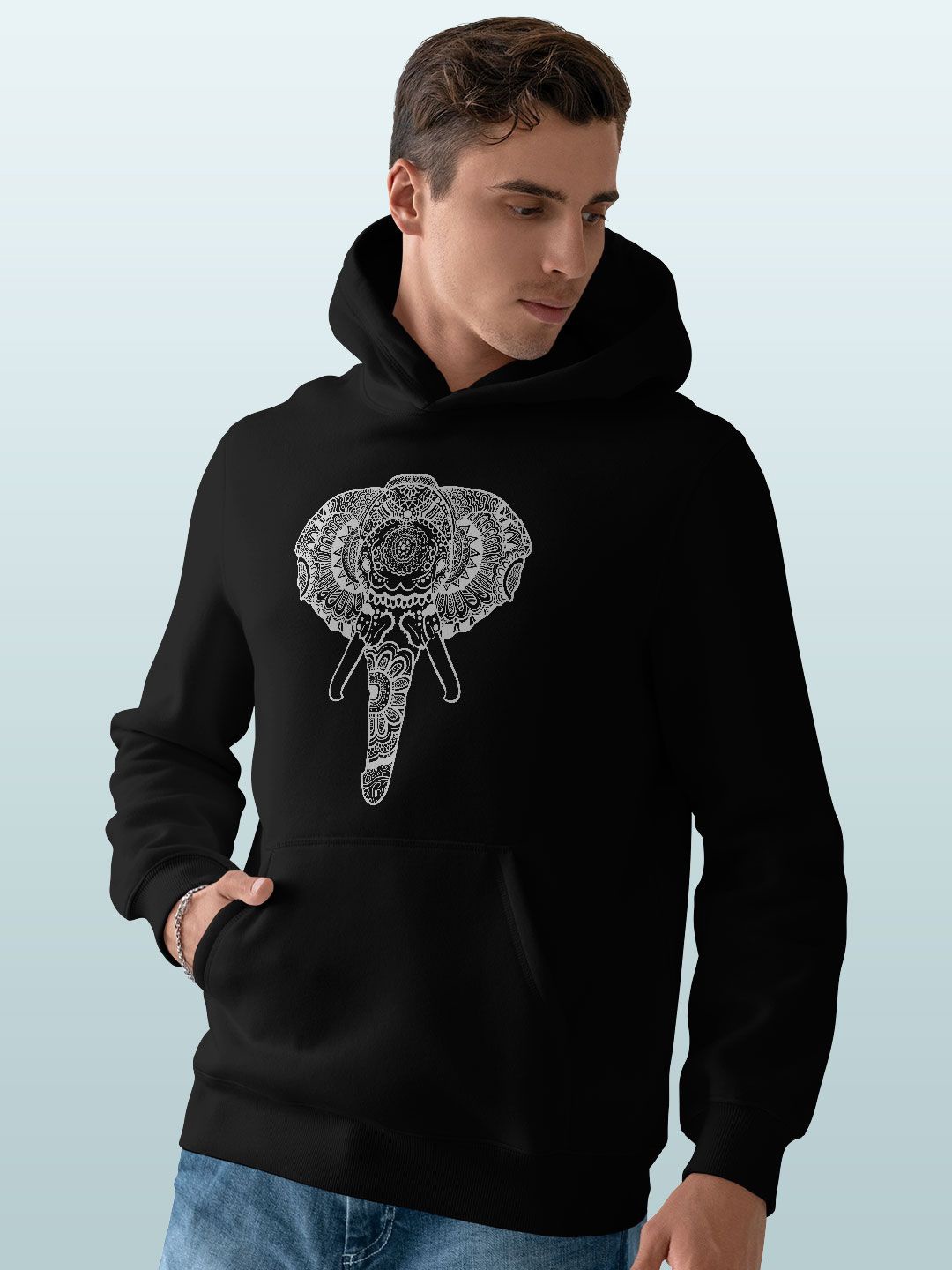 

macmerise Men Printed Hooded Sweatshirt, Black