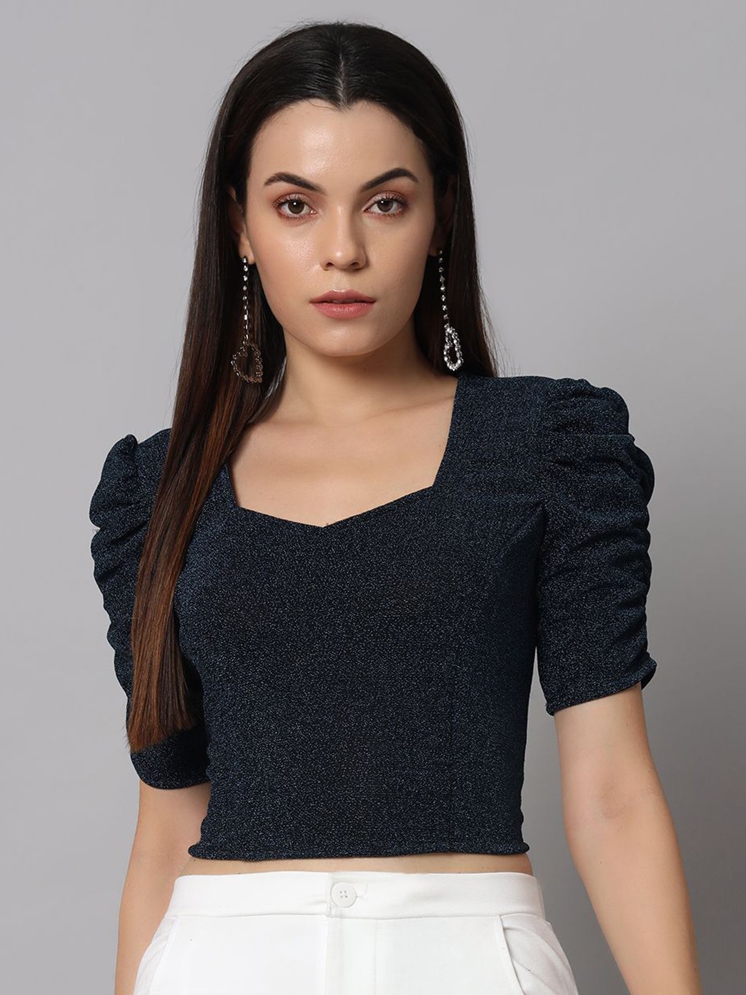 

VAARARO Women Sweetheart Neck Crop Top, Blue