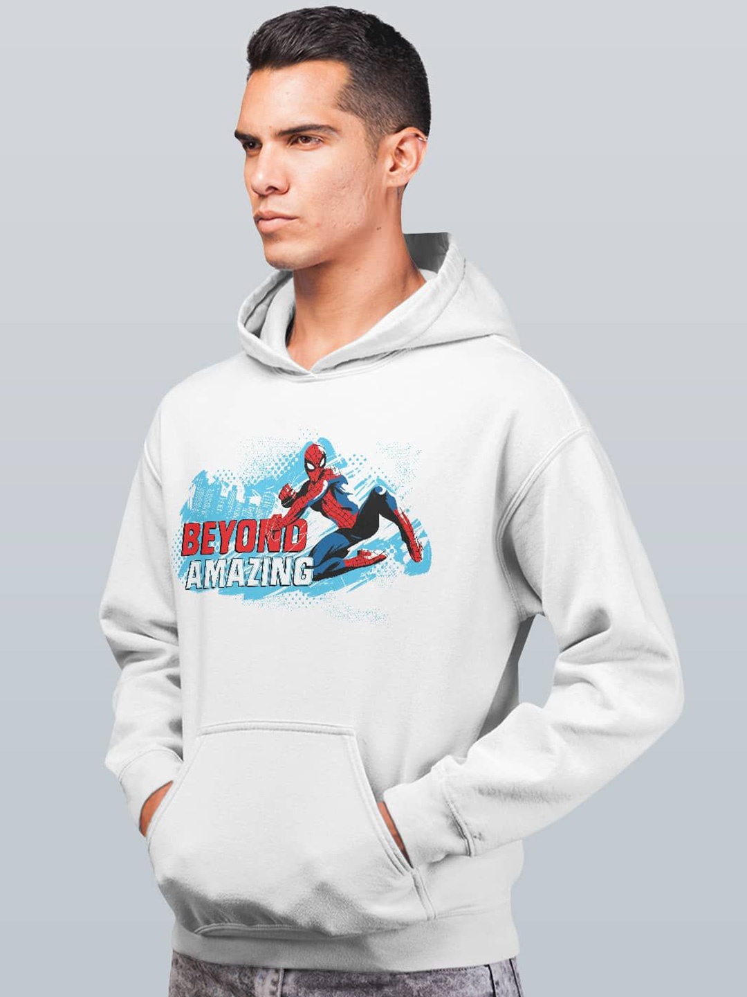 

macmerise Men Printed Hooded Sweatshirt, White