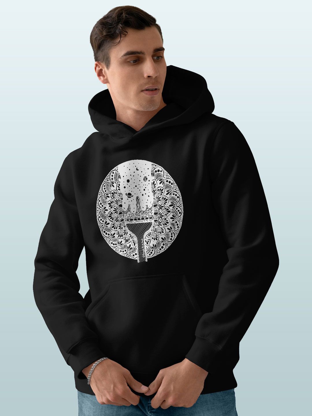 

macmerise Men Printed Hooded Sweatshirt, Black