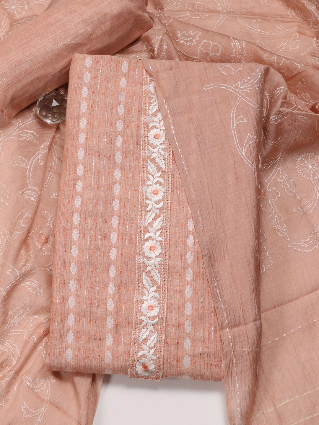 

Meena Bazaar Floral Woven Design Unstitched Dress Material, Peach