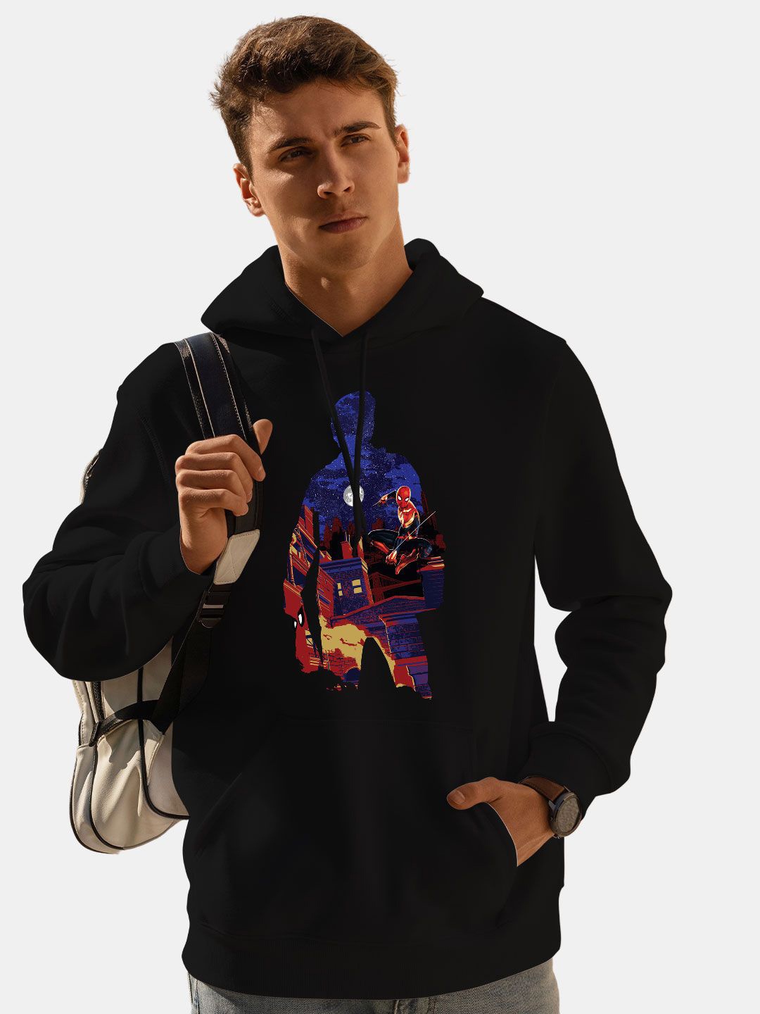 

macmerise Men Printed Hooded Sweatshirt, Black