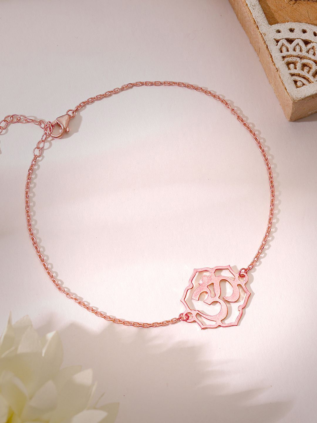 

GIVA 925 Silver Omkara Bracelet Rakhi With Roli Chawal & Greeting Card, Rose gold