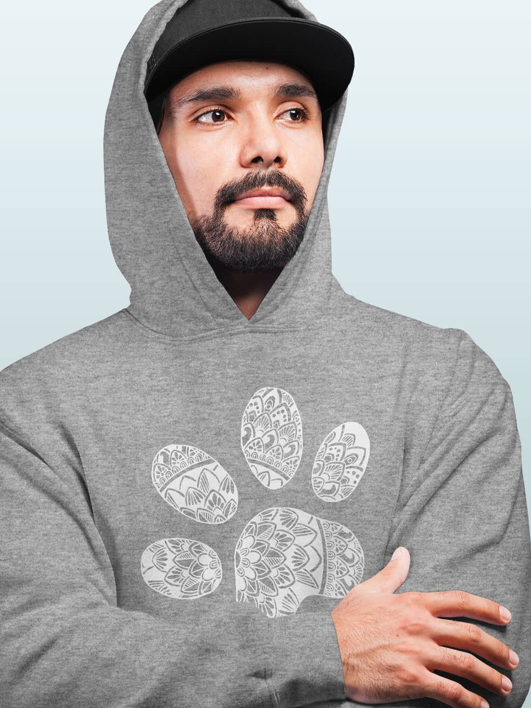 

macmerise Men Printed Hooded Sweatshirt, Grey