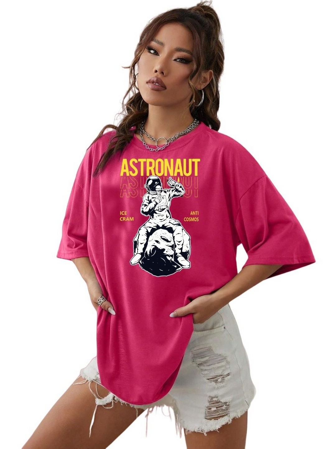 

TABADTOD Women Graphic Printed Oversized T-shirt, Pink