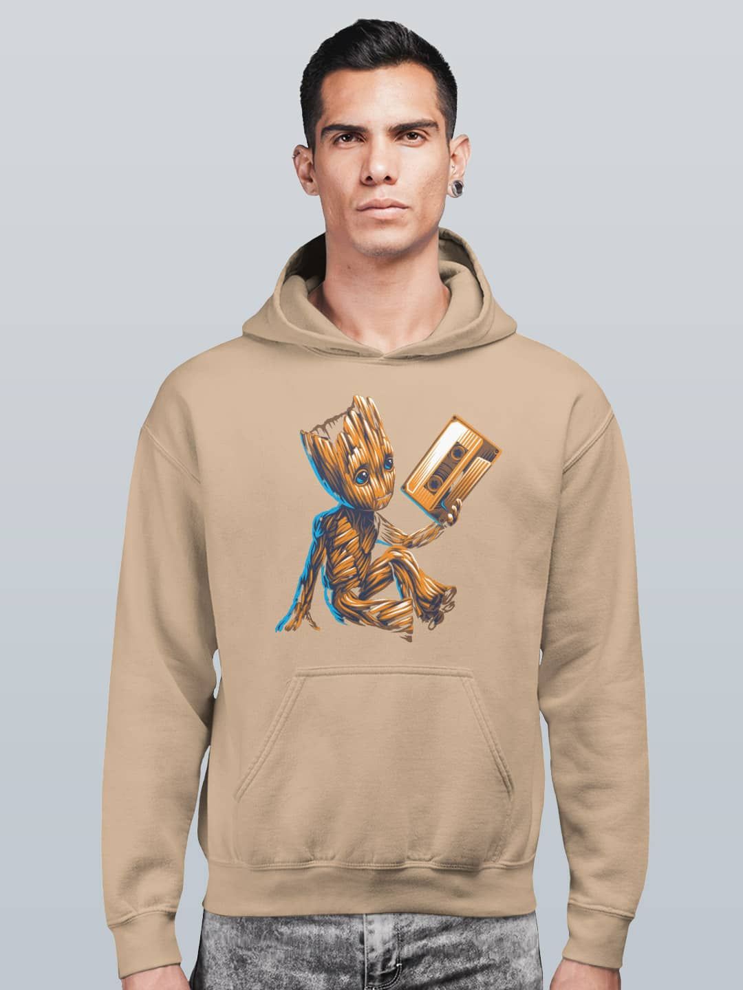 

macmerise Men Printed Hooded Sweatshirt, Beige