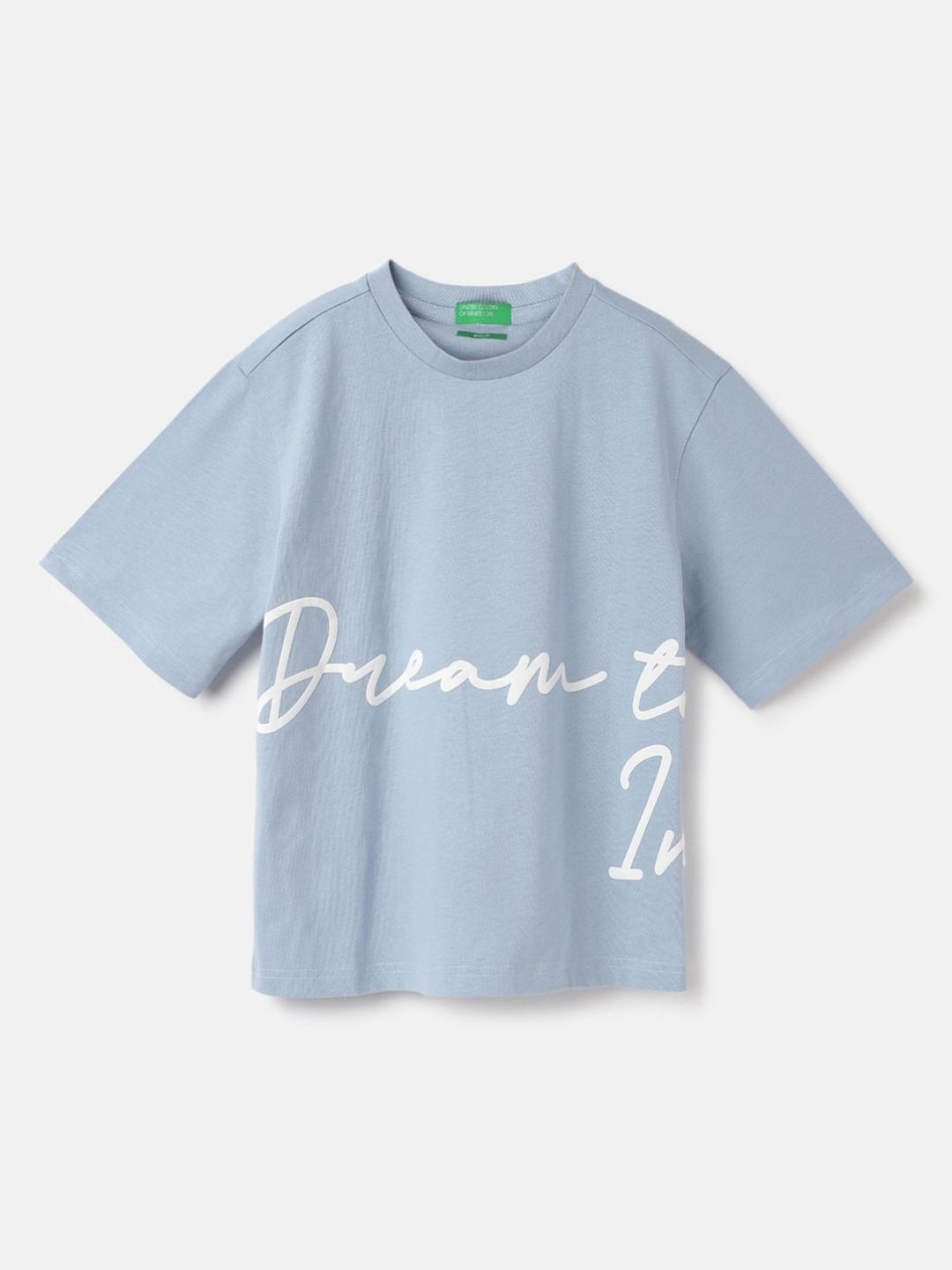 

United Colors of Benetton Boys Pure Cotton Applique Boxy T-shirt, Blue