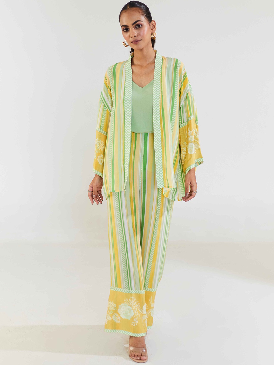 

Seeaash Printed Loose fit Top With Shrug & Palazzos, Green