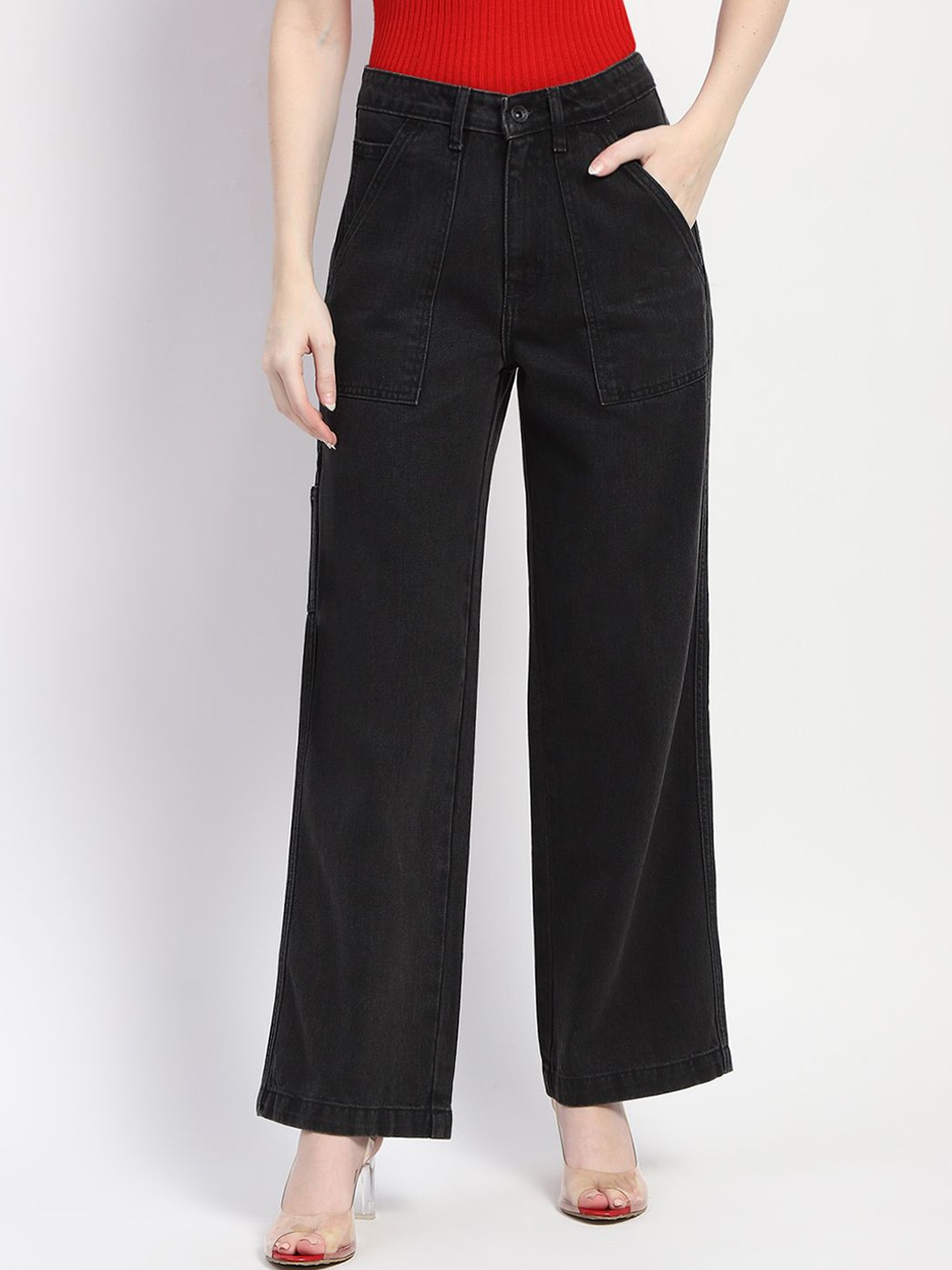 

Madame Women Mid-Rise Low Distress Boyfriend Fit Jeans, Black