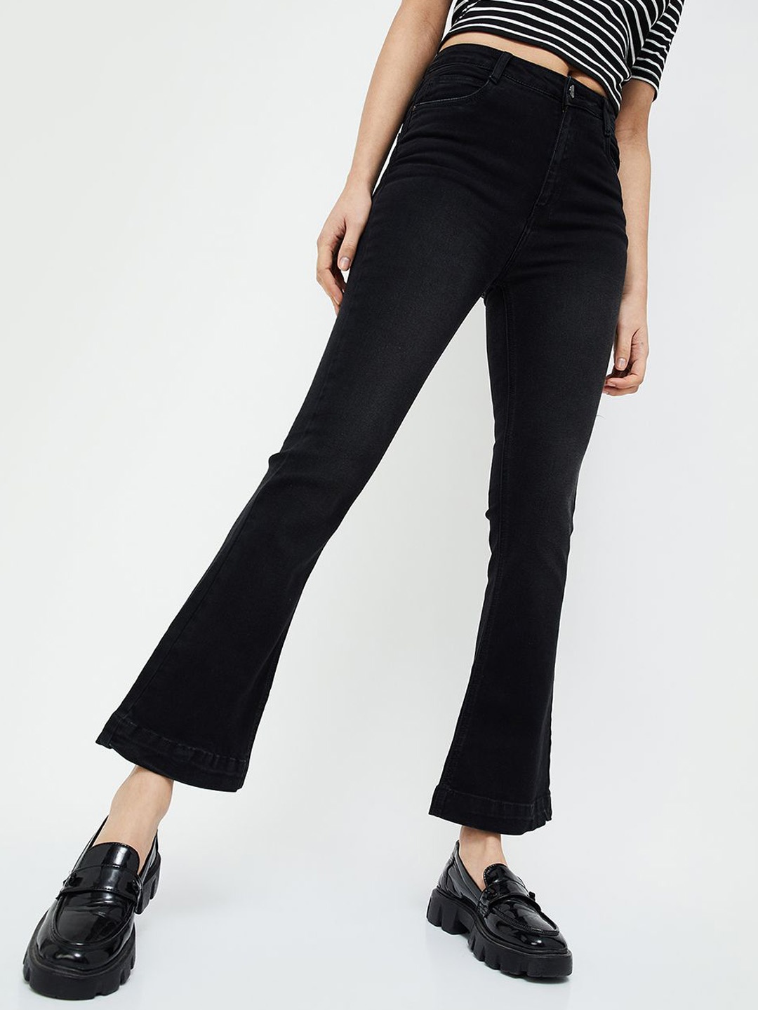 

Ginger by Lifestyle Women Cotton Mid-Rise Bootcut Light Fade Jeans, Black