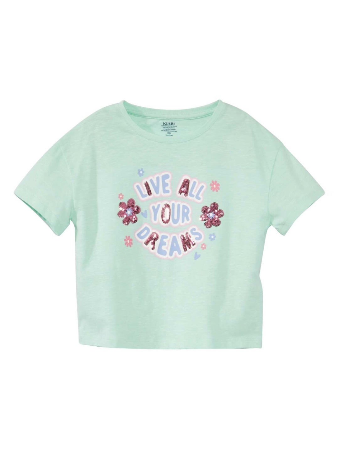 

KIABI Girls Typography Printed Pure Cotton T-shirt, Green