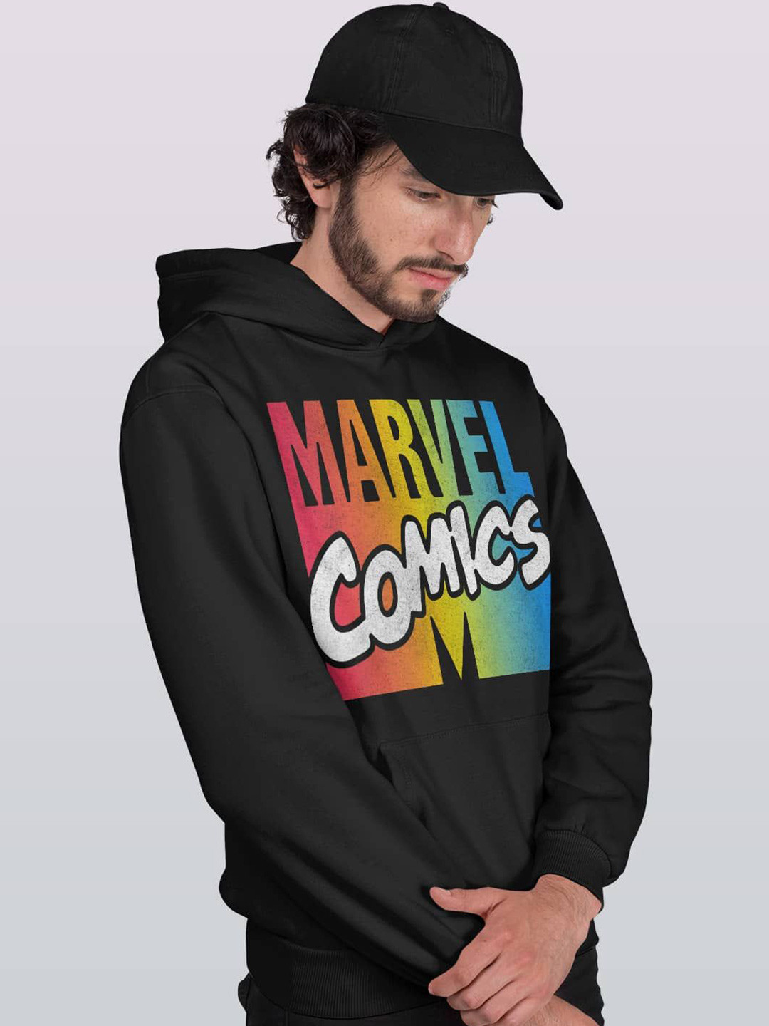 

macmerise Men Printed Hooded Sweatshirt, Black