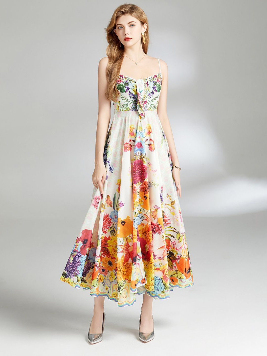 

JC Collection Floral Printed Sleeveless Fit and Flare Midi Dress, White