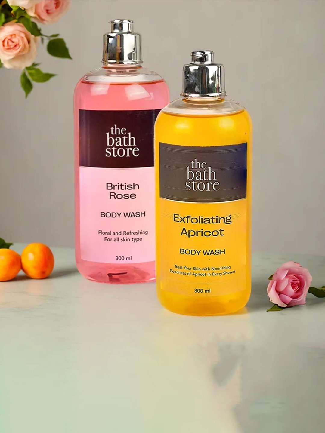 

The Bath Store British Rose & Exfoliating Apricot Set Of 2 Body Wash-300ml Each, Orange